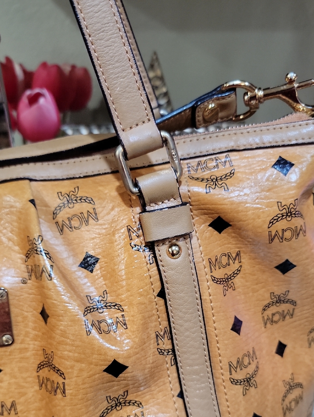 🌵MCM Cognac Brown Visetos Monogram Shoulder Bag/Crossbody - Picture 4 of 14